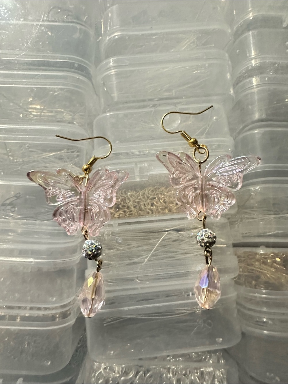 Delicate Pink Butterfly Dangle Earrings